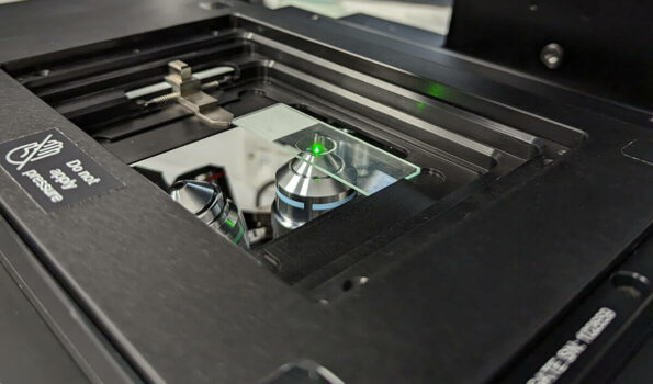 Queensgate NanoScan SP400 sample positioner on inverted microscope