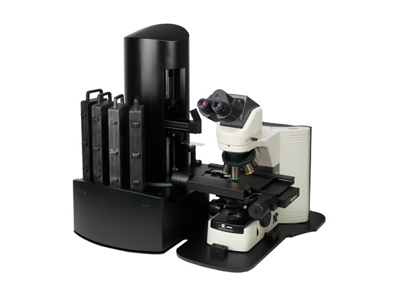 The PL200 robotic slide loader with stereo microscope.