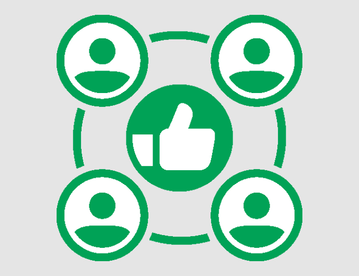 Green and white icon indicating customer support.