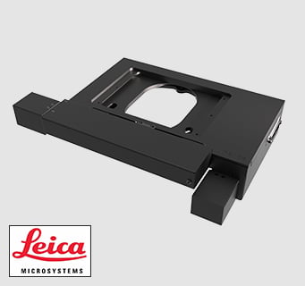 H100A compact motorized microscope stage compatible with Leica microscopes.