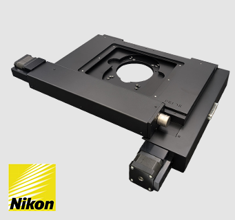 H105 6-inch XY motorized stage for semiconductor scanning, compatible with Nikon upright industrial microscopes.