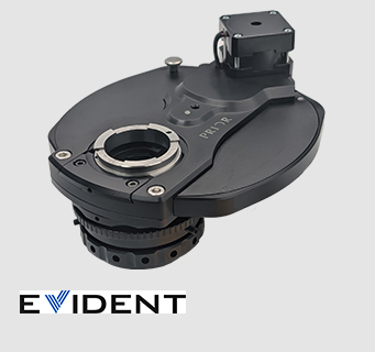 HF108B high-speed ultra-thin filter wheel for fluorescence microscopy. Compatible with Evident microscopes.