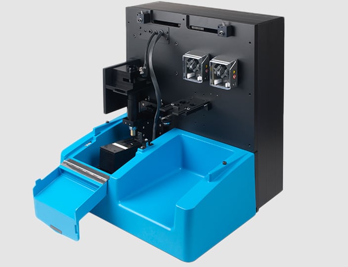 Blue and black customized system developed by Prior to characterize nanoparticles.