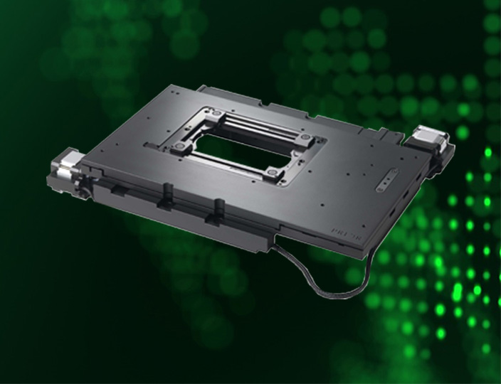 Prior's ProScan H117 motorized XY stage for inverted microscopes on a green background.